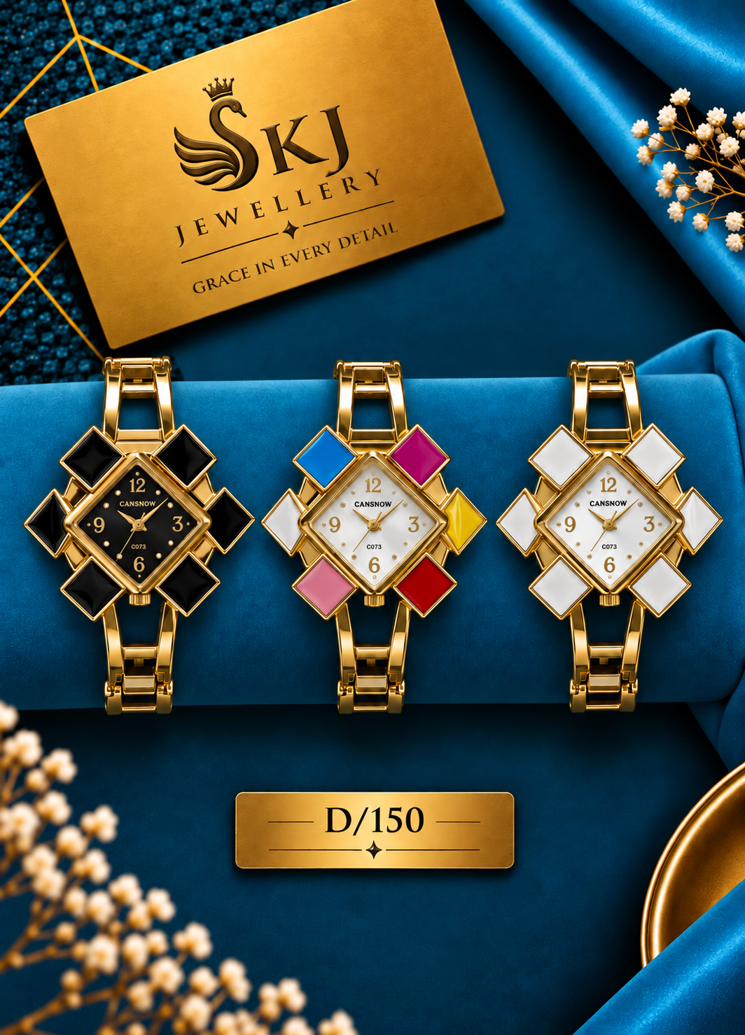 Luxury Gold-Tone Geometric Statement Bracelet Watch