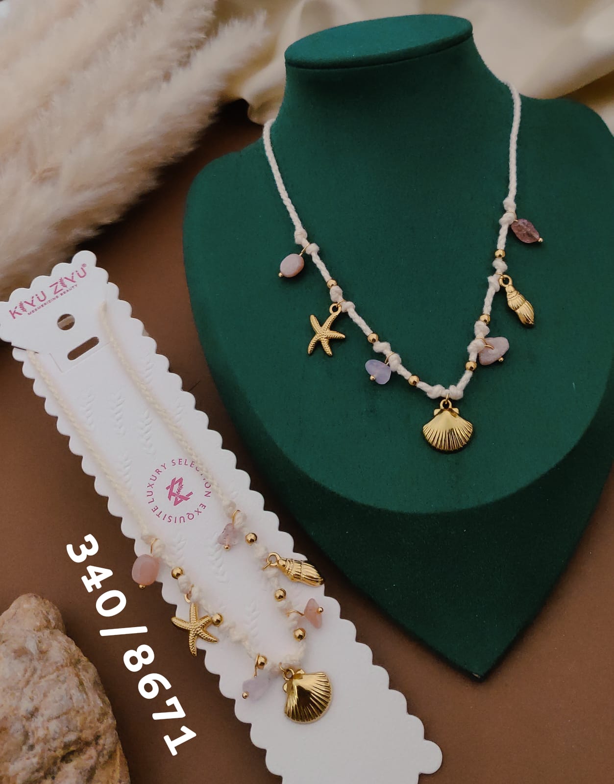 Anti-Tarnish Coastal Shell & Starfish Charm Necklace – Gold Finish