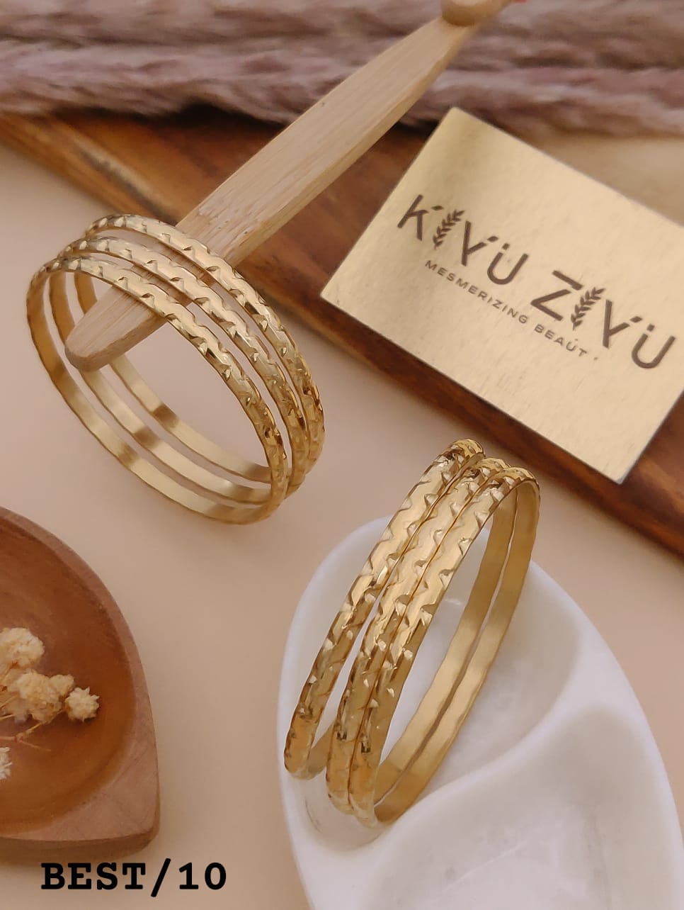 Hammered Triple Line Anti-Tarnish Bangles Set