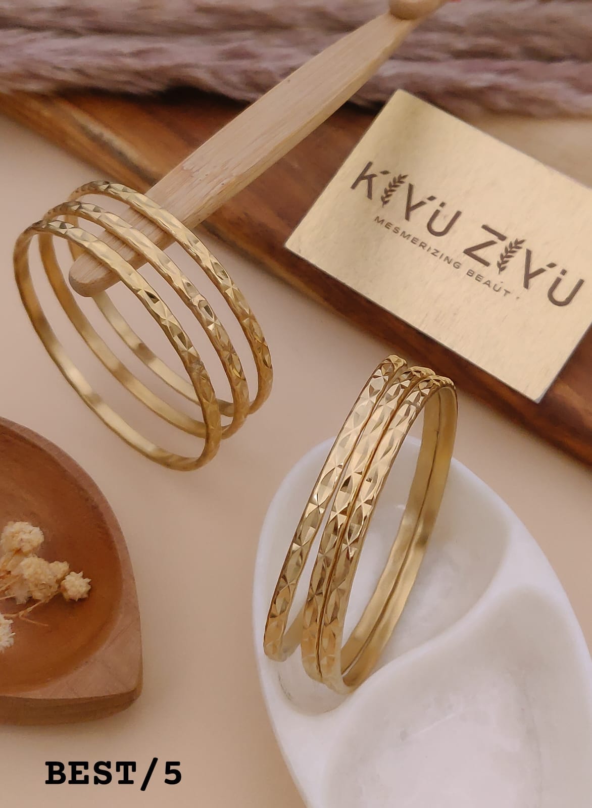 Faceted Triple Line Anti-Tarnish Bangles Set