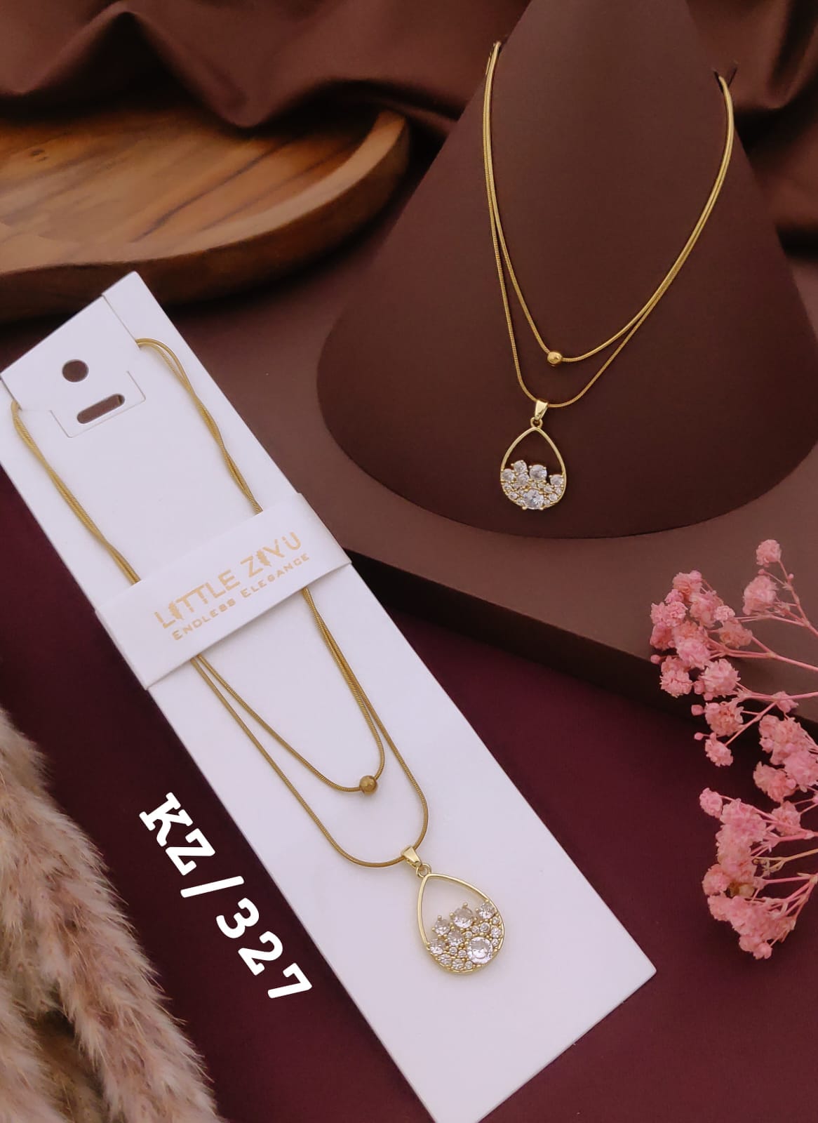 Golden Teardrop Crystal Layered Necklace