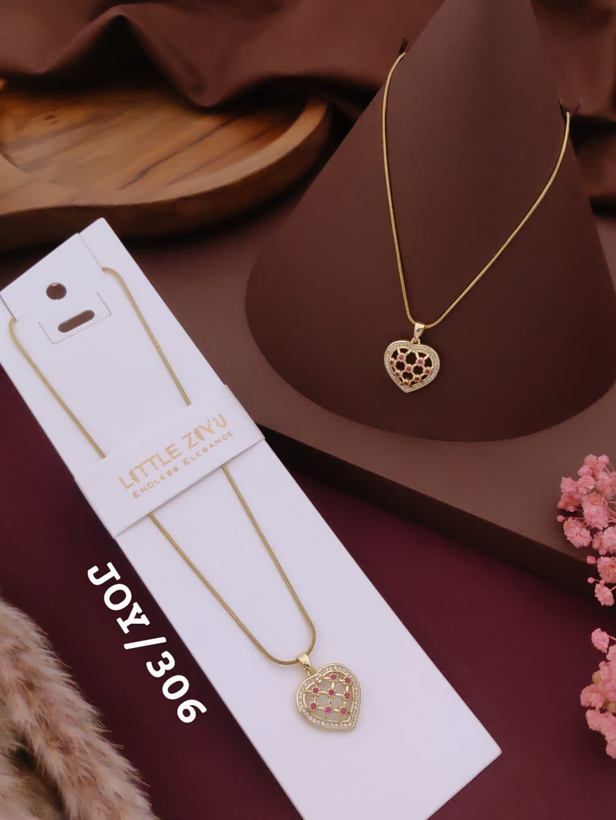 Elegant Pink Crystal Heart Pendant Necklace