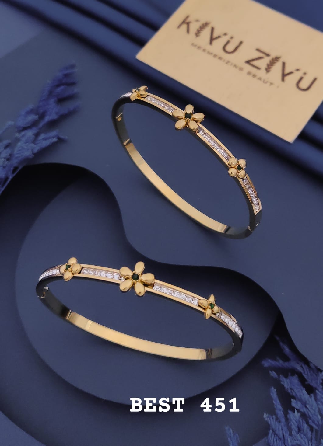 Floral Crystal Gold-Tone Openable Kada Bracelet
