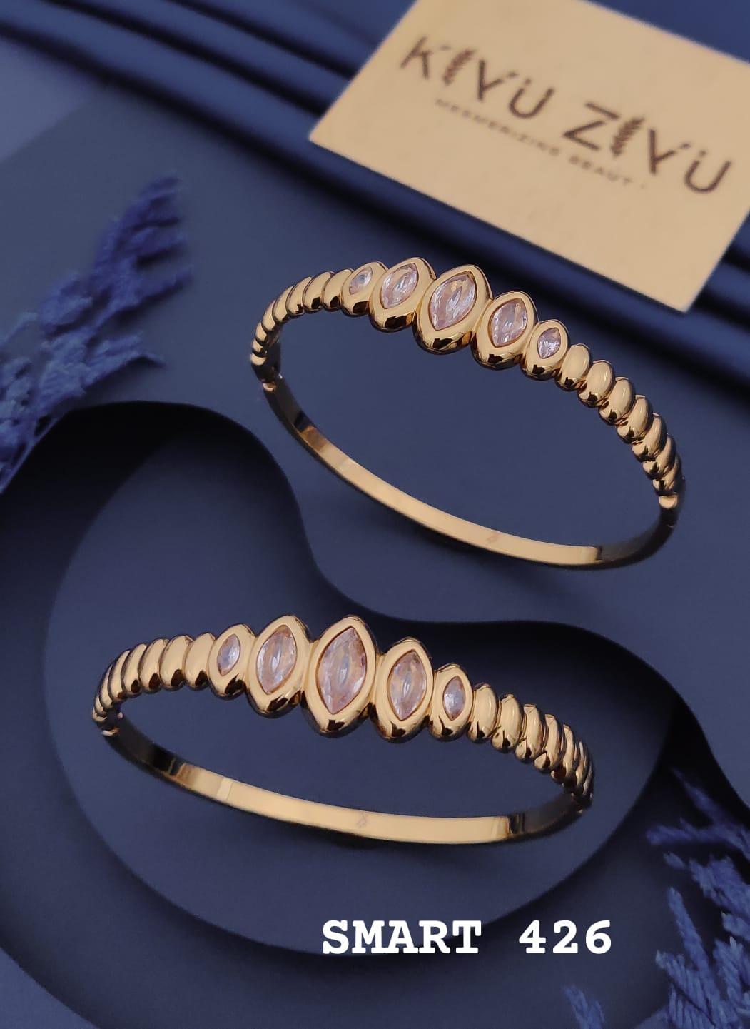 Celestial Marquise Stone Gold-Tone Openable Kada Bracelet