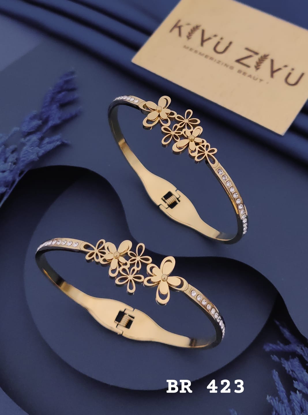 Floral Crystal Gold-Tone Openable Kada Bracelet