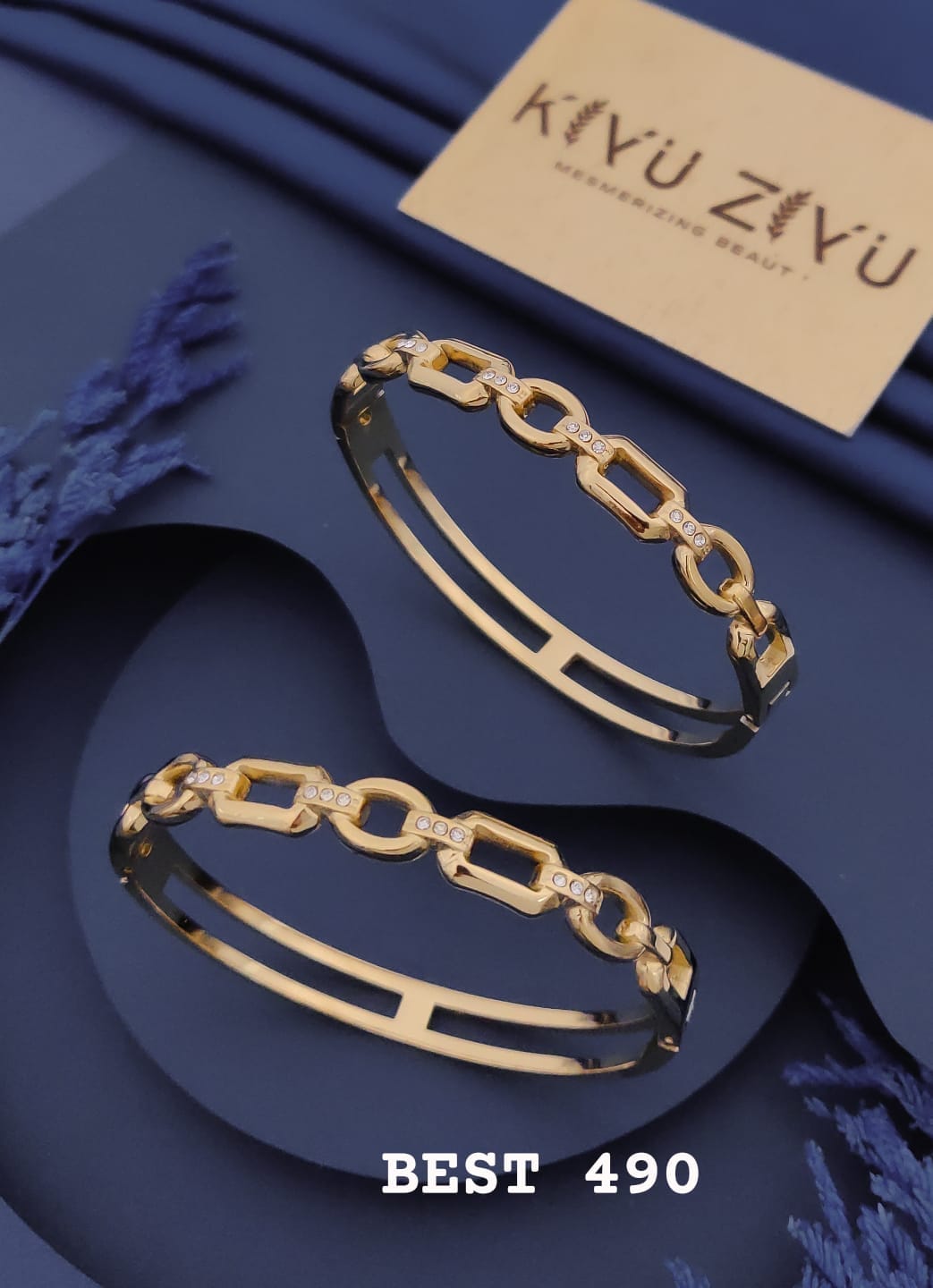 Golden Geometric Link Crystal Adjustable Kada Bracelet