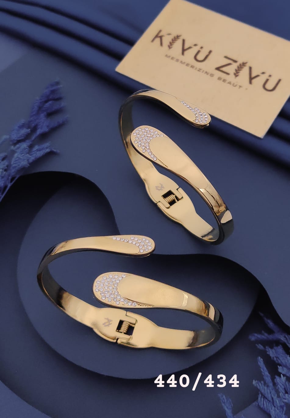 Golden Crystal Wave Kada Bracelet