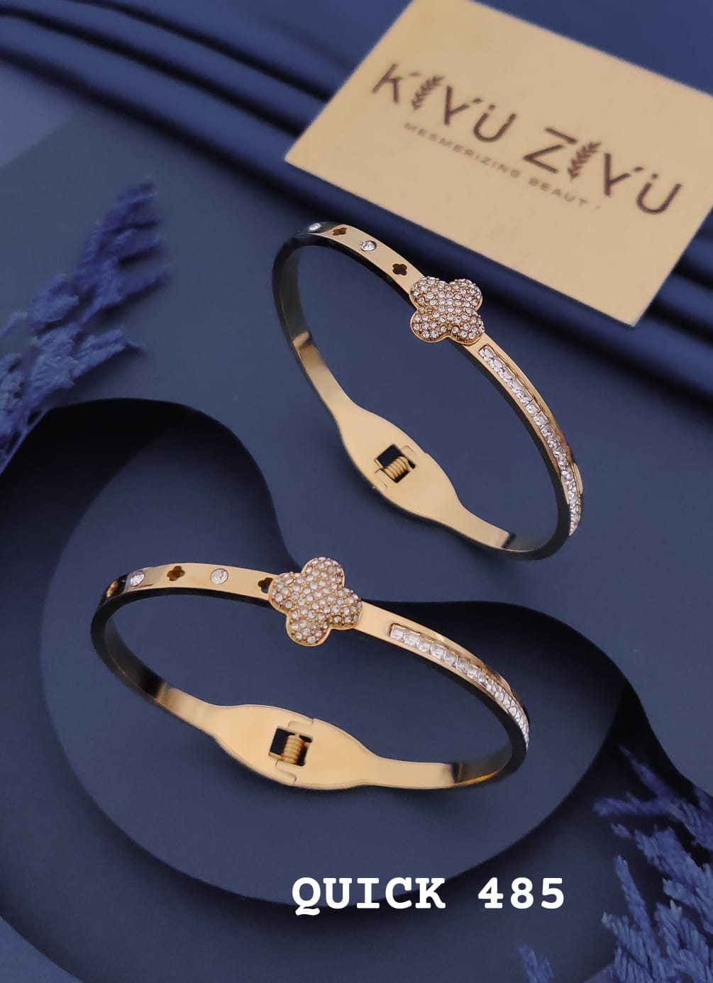 Clover Crystal Gold Kada Bracelet