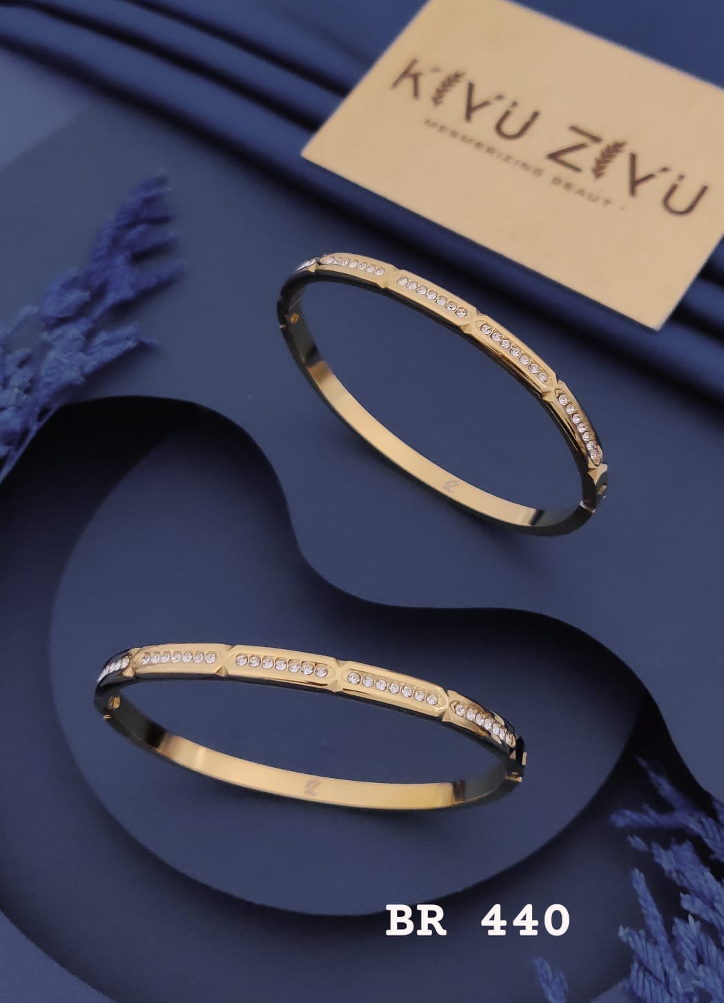 Crystal Line Gold Kada Bracelet