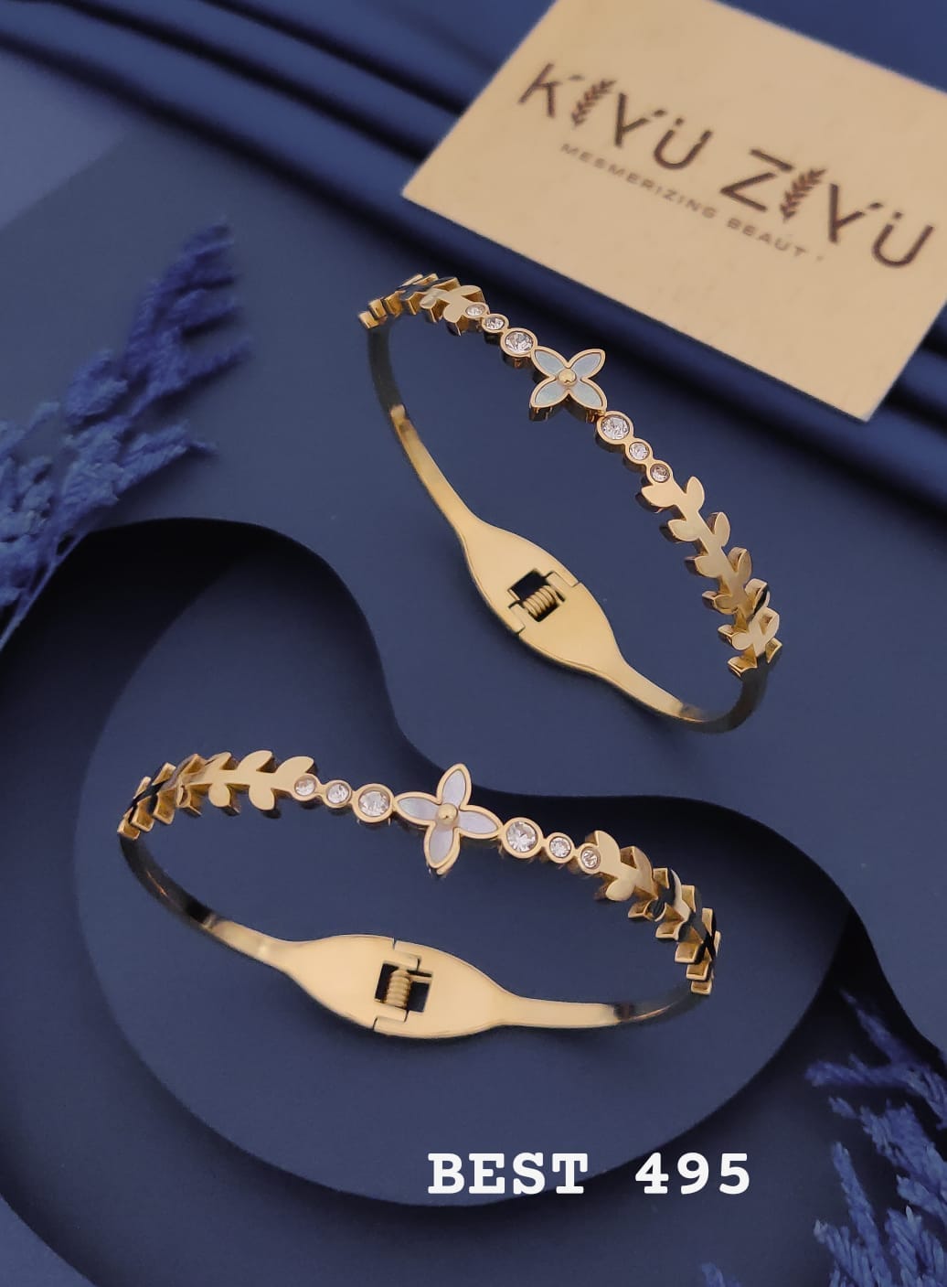 Floral Crystal Gold-Tone Openable Bracelet