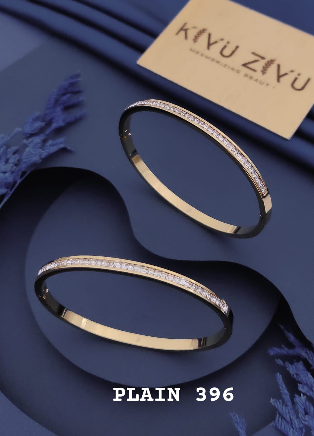 Golden Crystal Line Open Cuff Bracelet