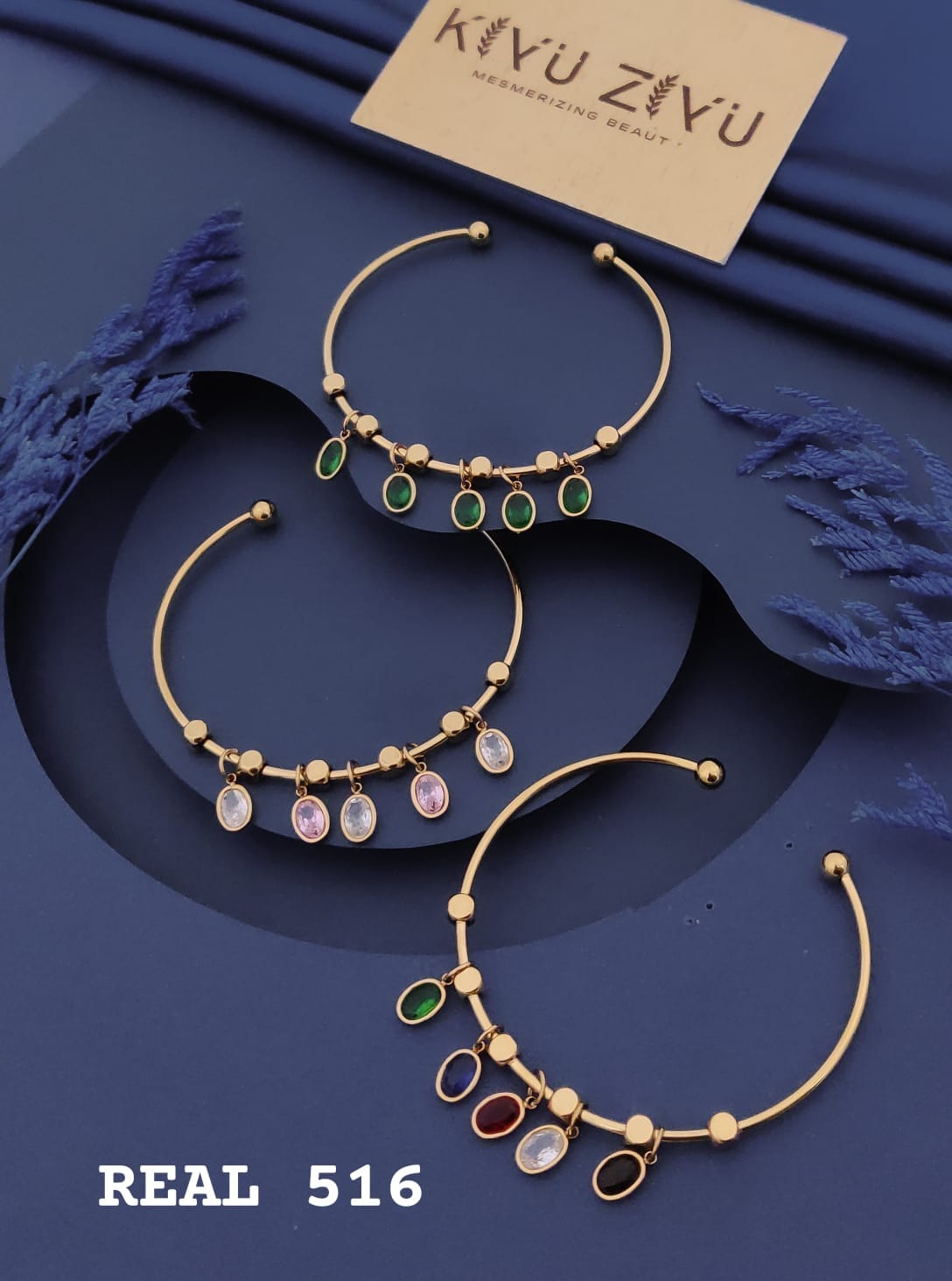 Multicolor Crystal Drop Adjustable Cuff Bracelet