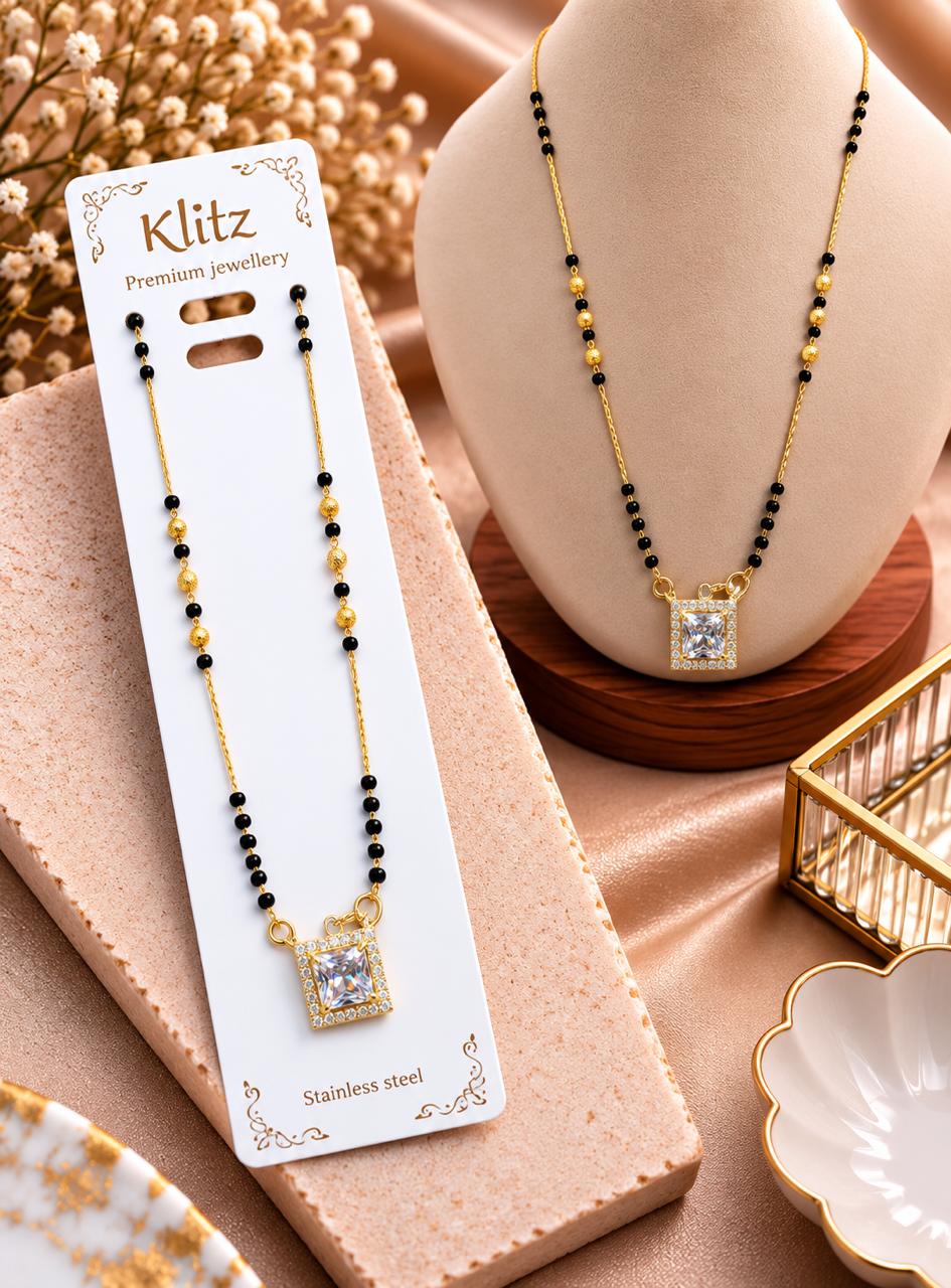 Square Crystal Pendant Mangalsutra