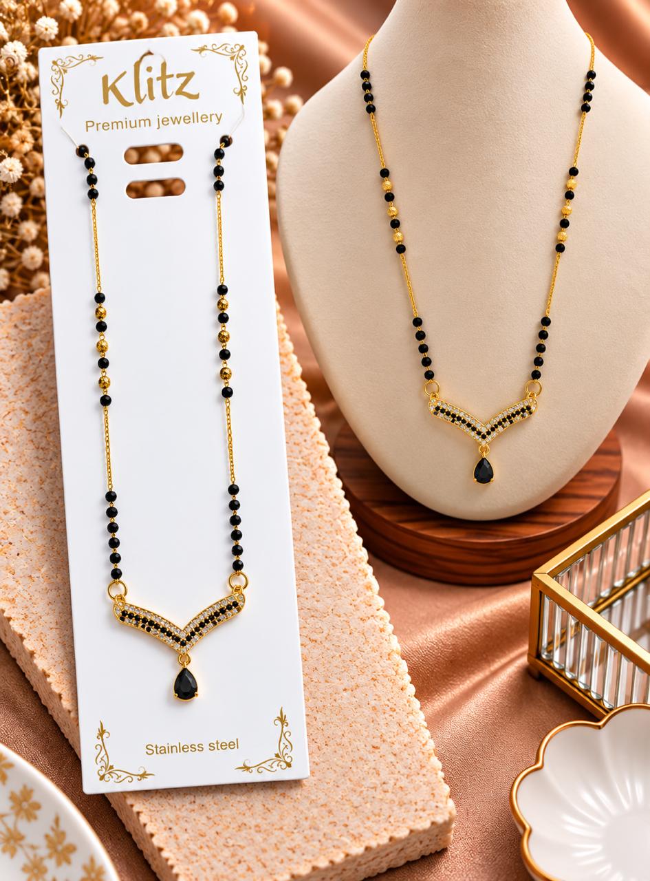 Black Crystal V-Shape Mangalsutra