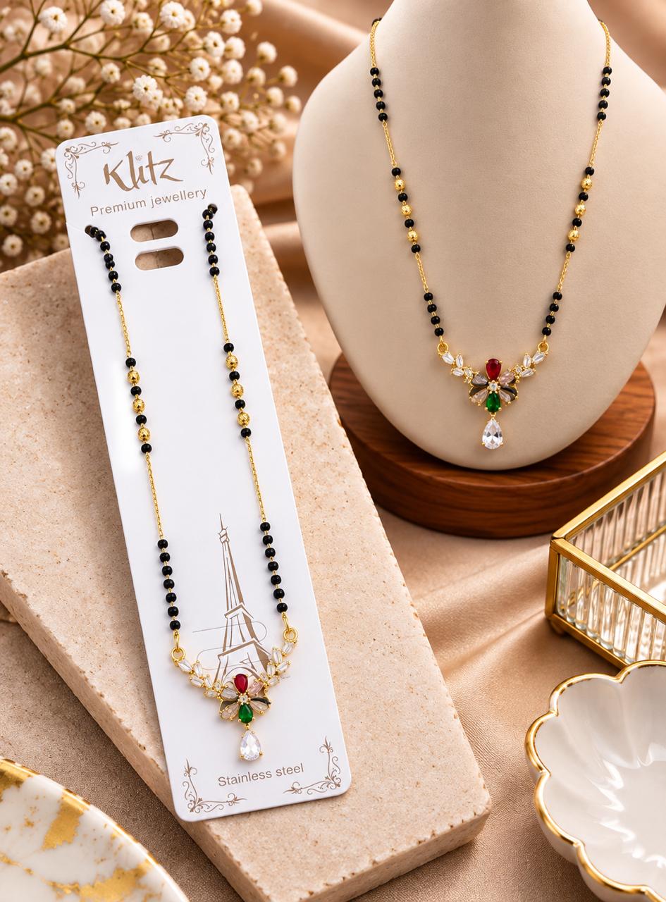 Multicolor Floral Crystal Drop Mangalsutra