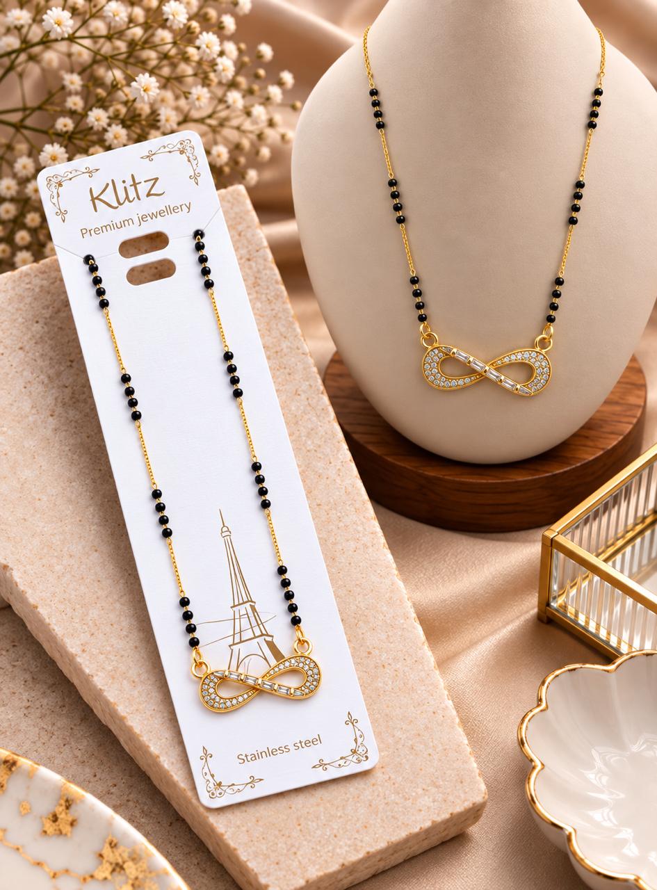 Crystal Infinity Black Beads Mangalsutra