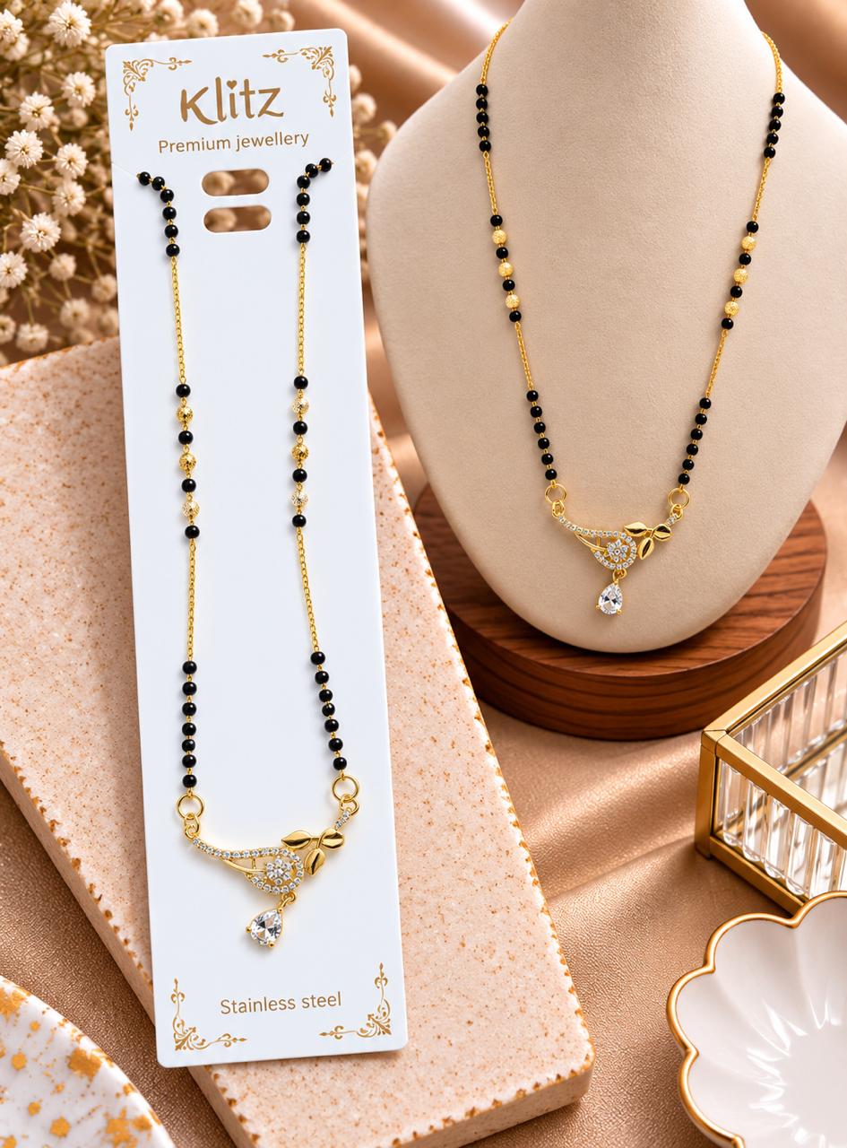 Golden Floral Crystal Drop Mangalsutra