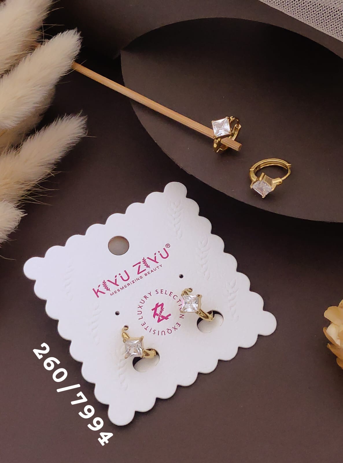 Golden Princess-Cut Crystal Hoop Earrings