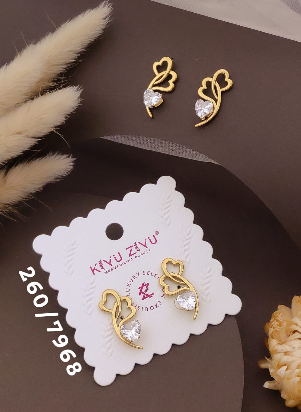 Golden Heart Crystal Drop Earrings