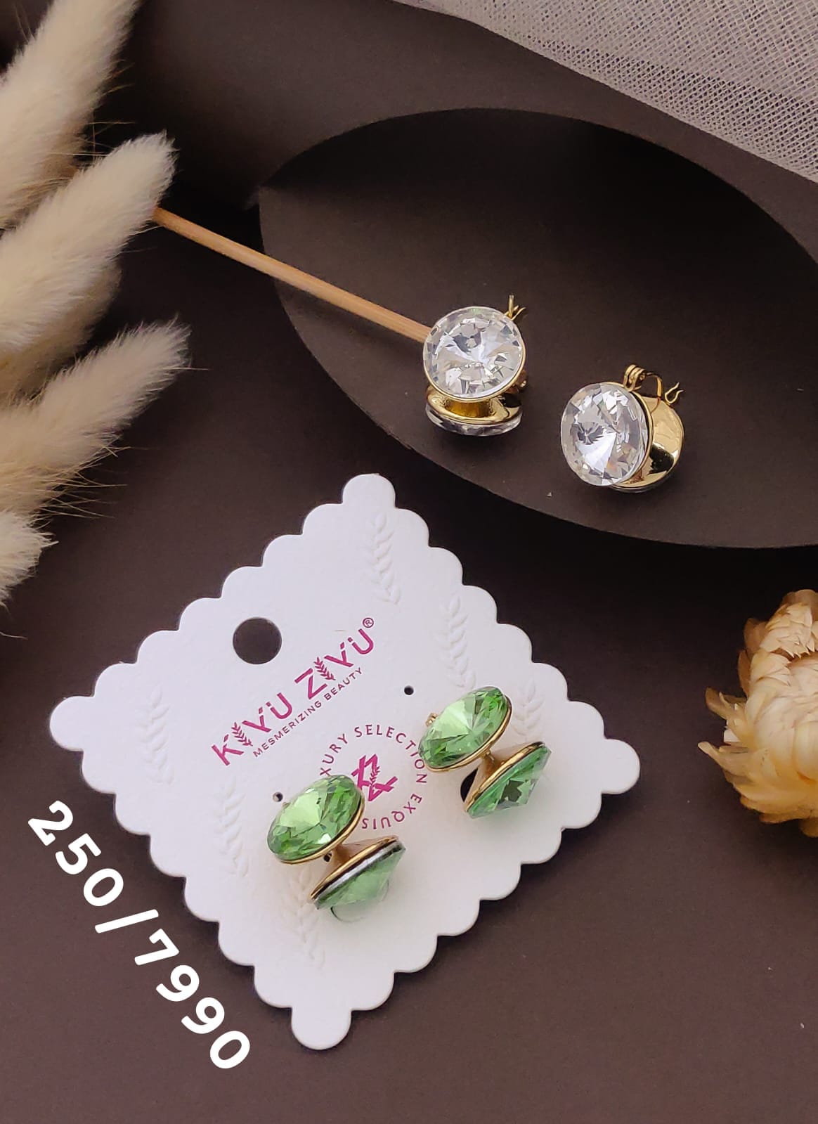 Golden Green Crystal Drop Earrings