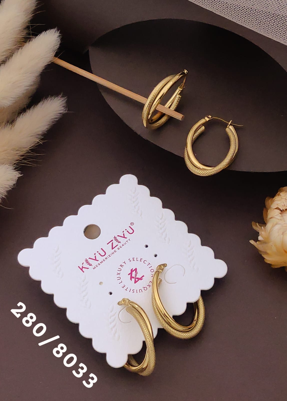 Golden Textured Double Hoop Earrings