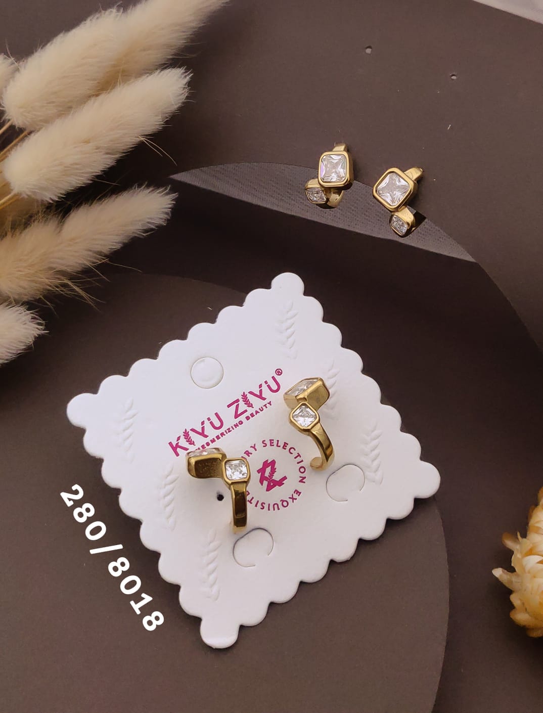 Golden Square Crystal Stud Earrings