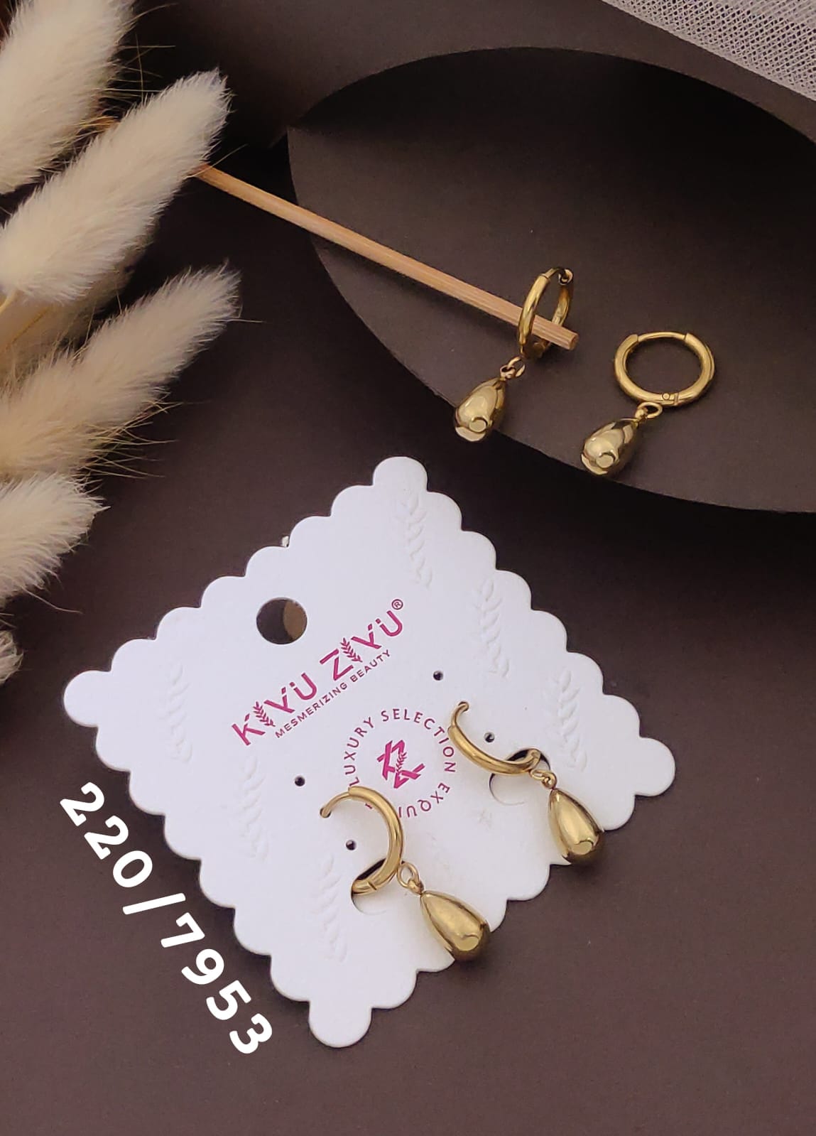 Golden Teardrop Charm Huggie Earrings