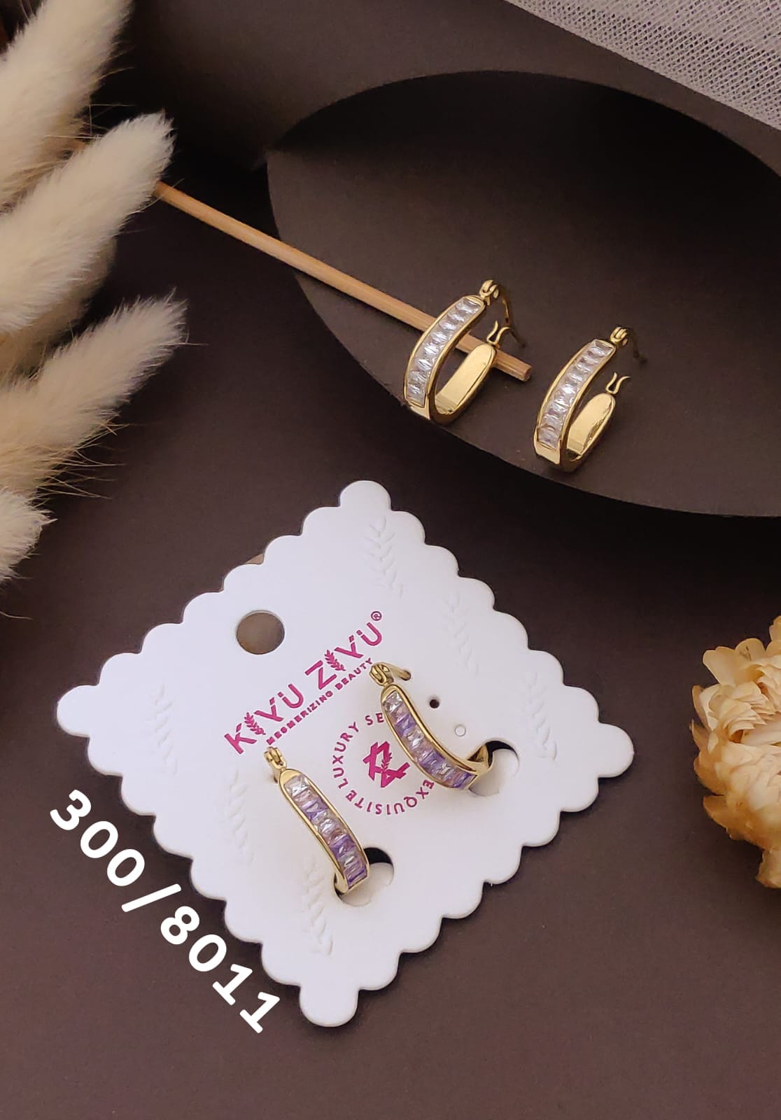 Golden Crystal Bar Huggie Hoop Earrings