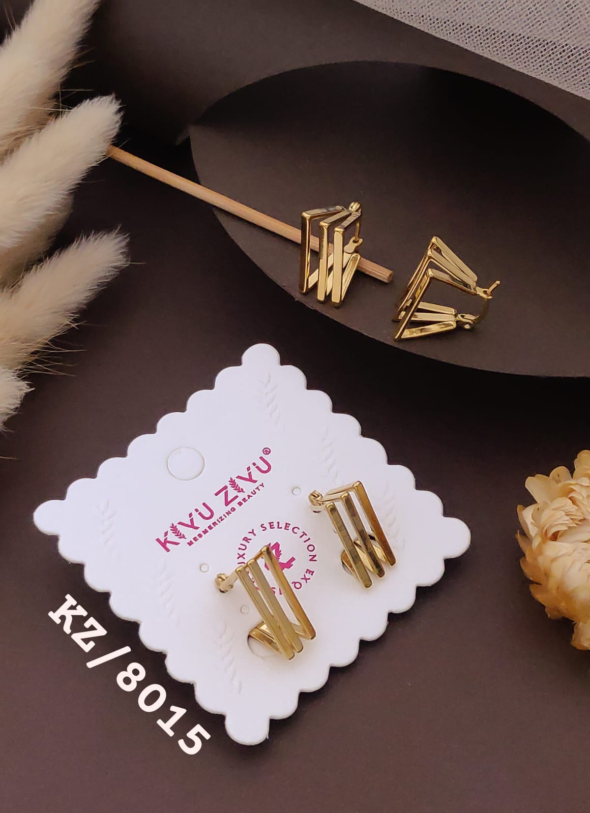 Golden Triple Bar Geometric Hoop Earrings