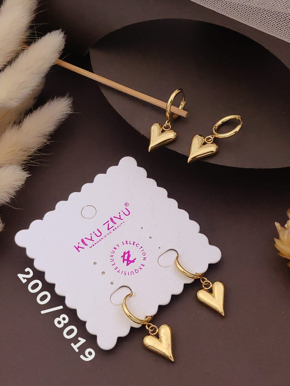 Golden Heart Drop Hoop Earrings