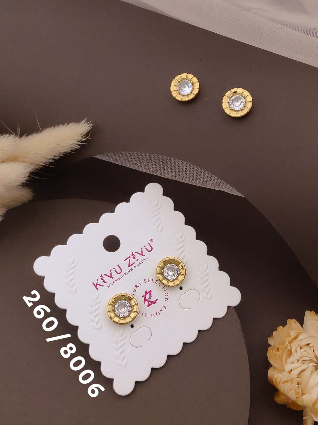 Golden Floral Crystal Circle Stud Earrings