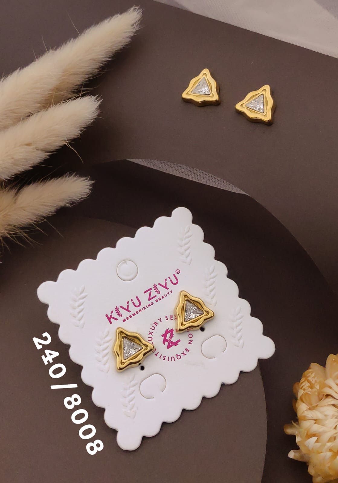 Golden Triangle Crystal Stud Earrings