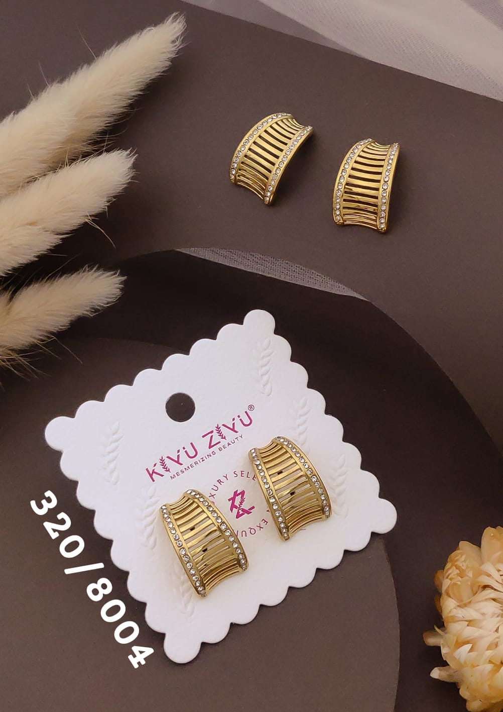 Luxury Gold Ribbed Crystal Hoop Earrings