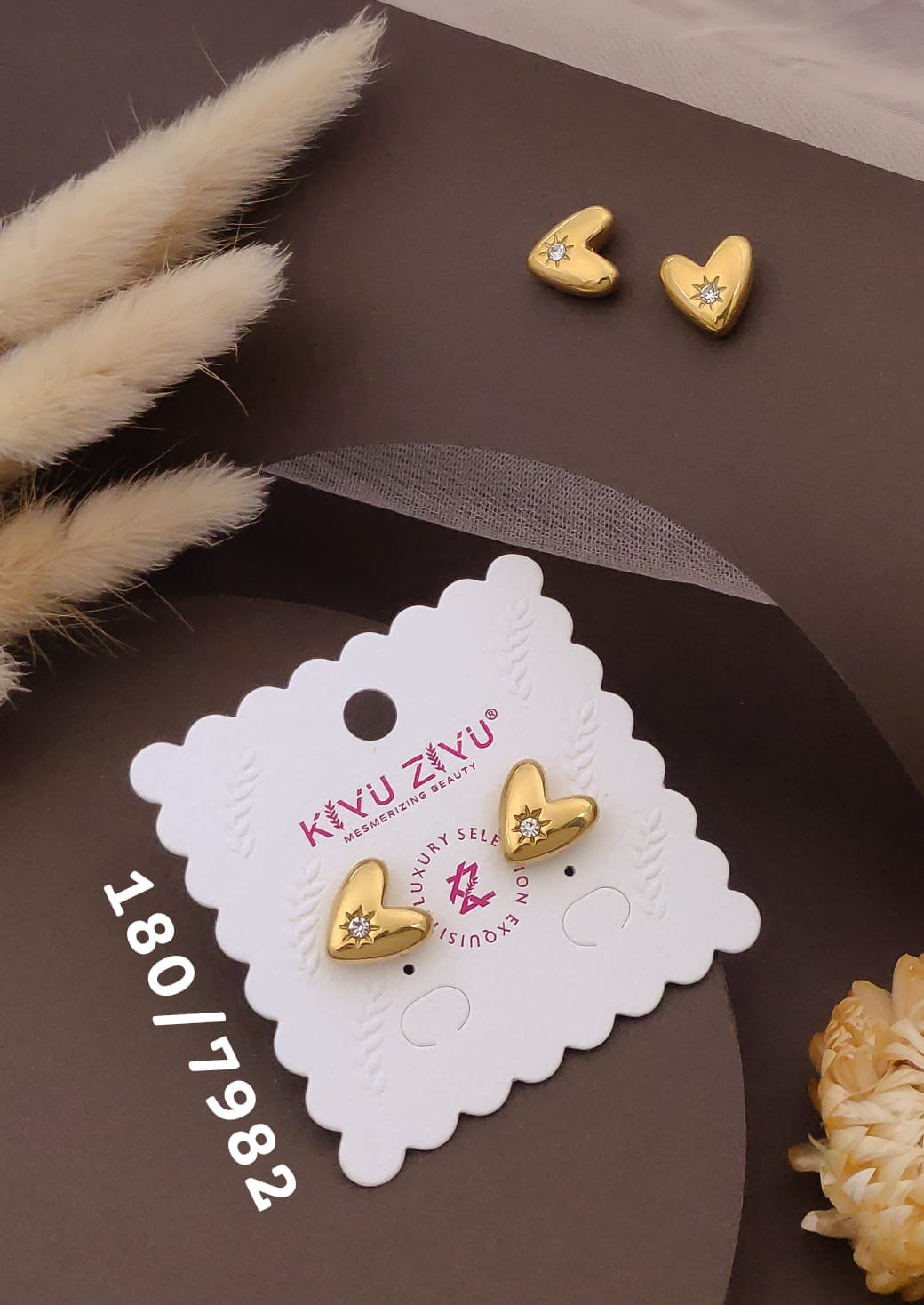 Golden Heart Sparkle Stud Earrings