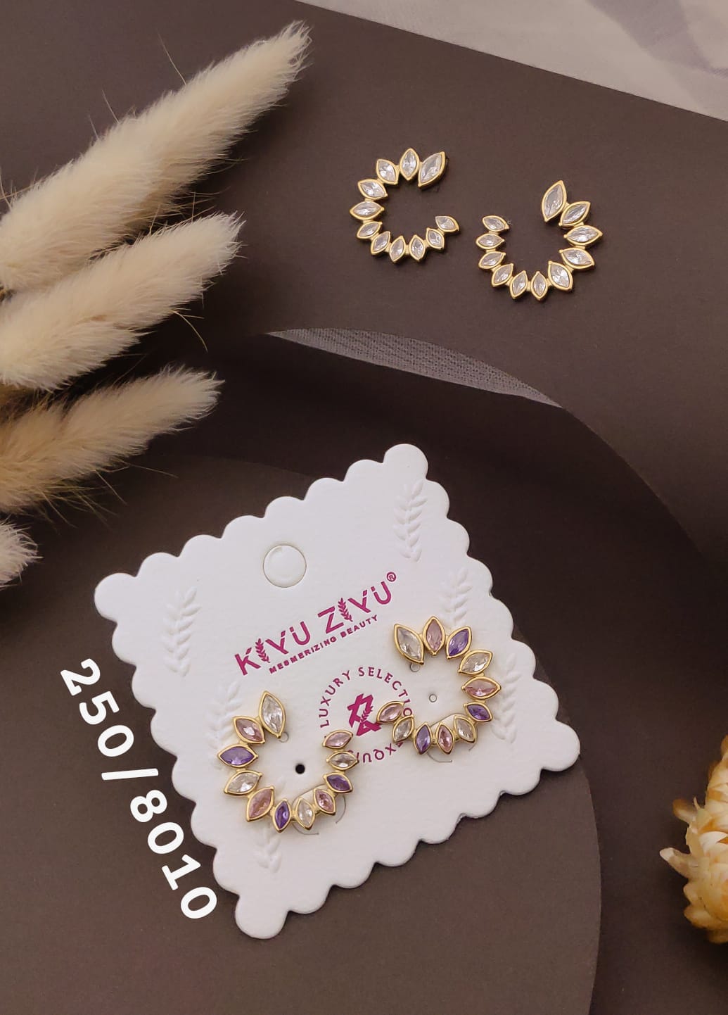 Golden Multicolor Leaf Crystal Hoop Earrings