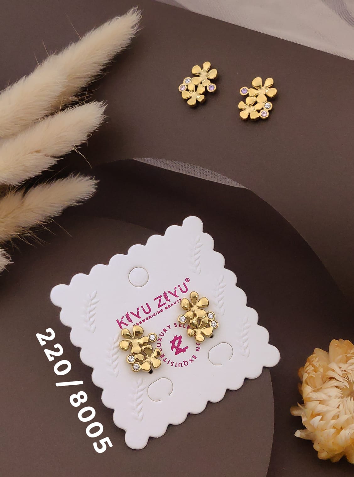 Golden Double Flower Crystal Stud Earrings