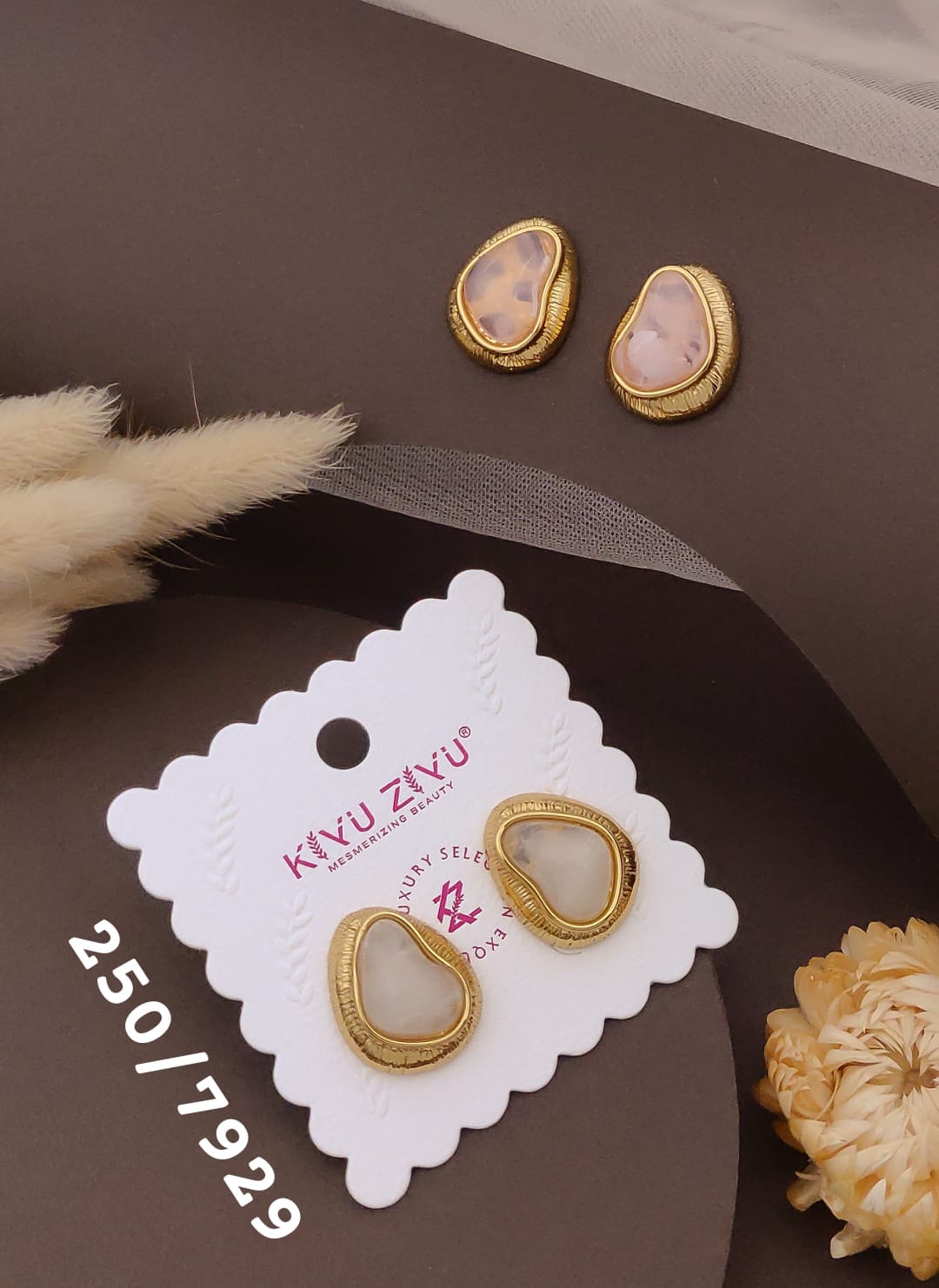 Golden Pearl-Tone Teardrop Statement Earrings