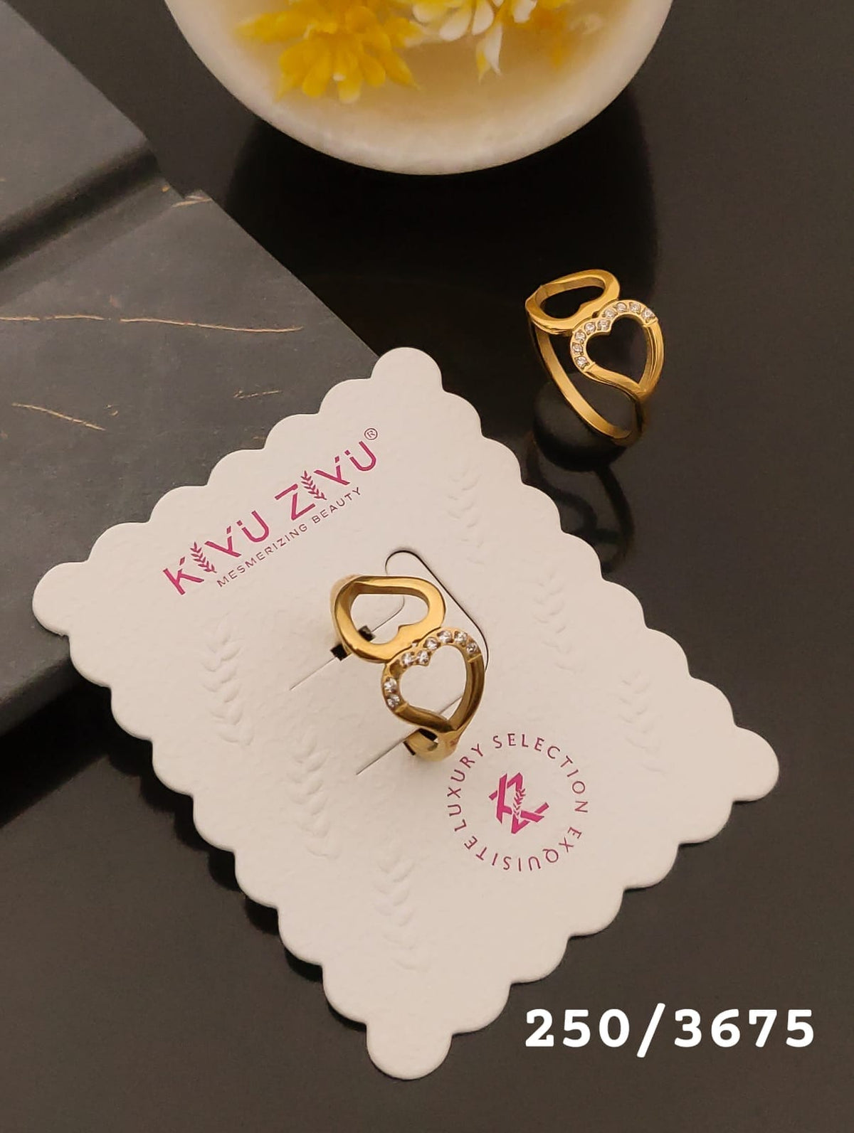 Elegant Gold-Tone Heart Crystal Ring