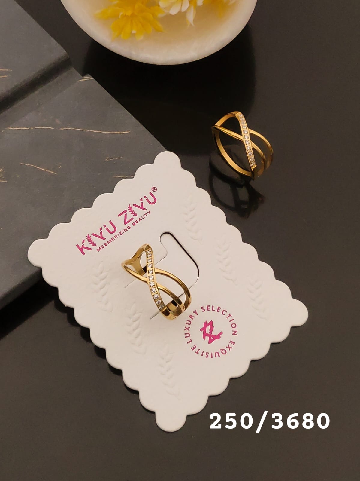 Elegant Gold-Tone Interwoven Crystal Statement Ring