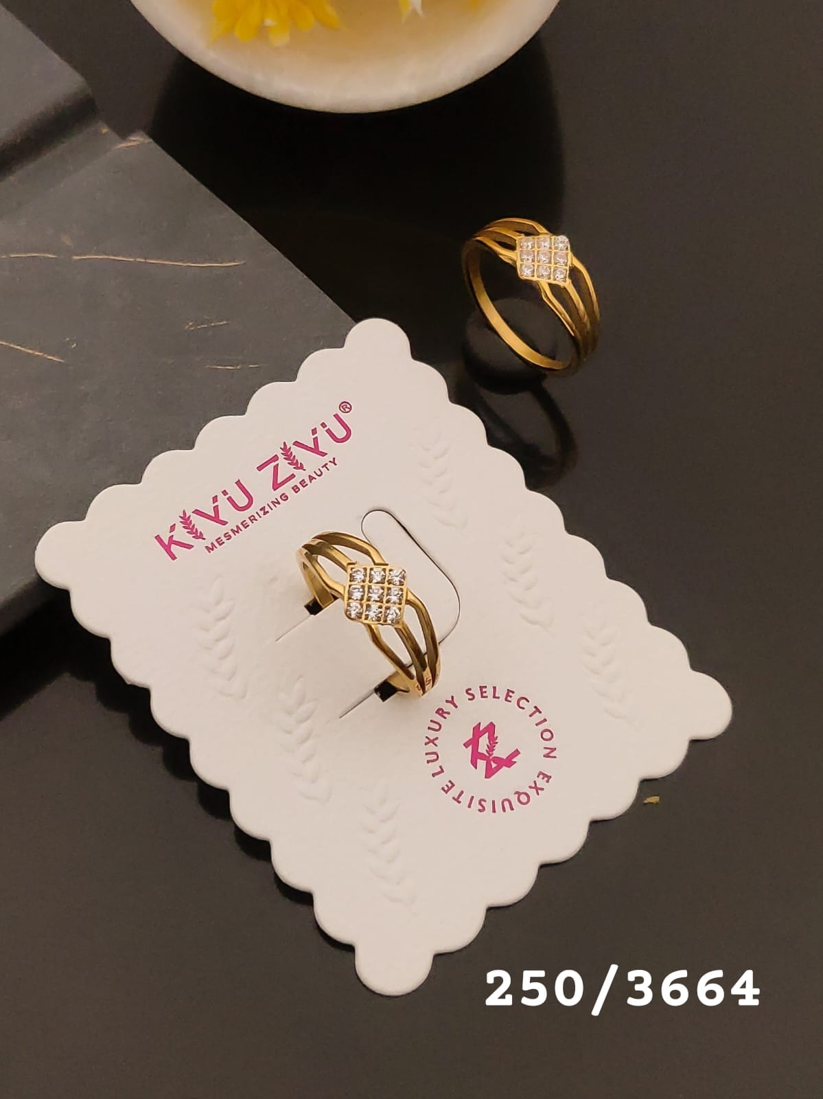 Elegant Gold-Tone Square Crystal Double-Band Ring