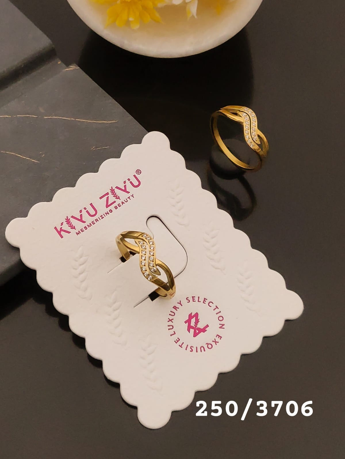 Elegant Gold-Tone Double Wave Crystal Ring