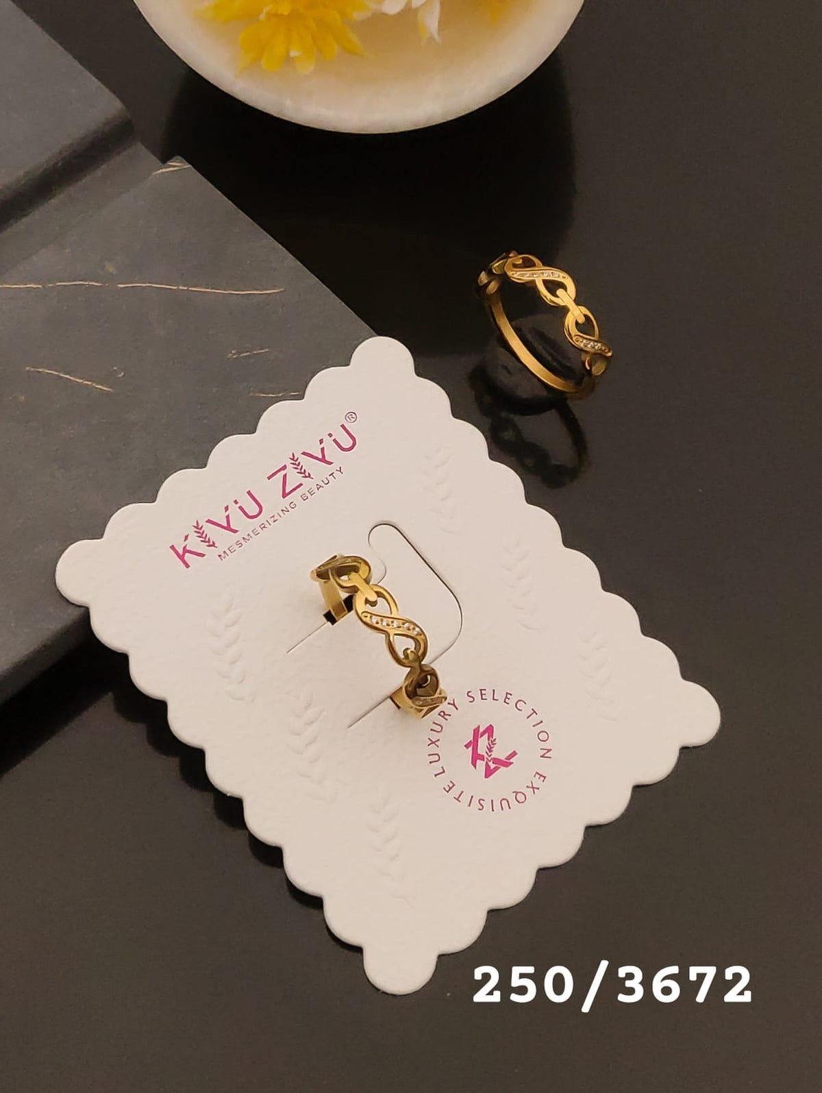 Elegant Gold-Tone Interlocking Infinity Crystal Ring