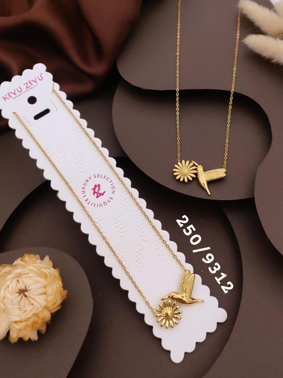 Golden Hummingbird & Sunflower Pendant Necklace