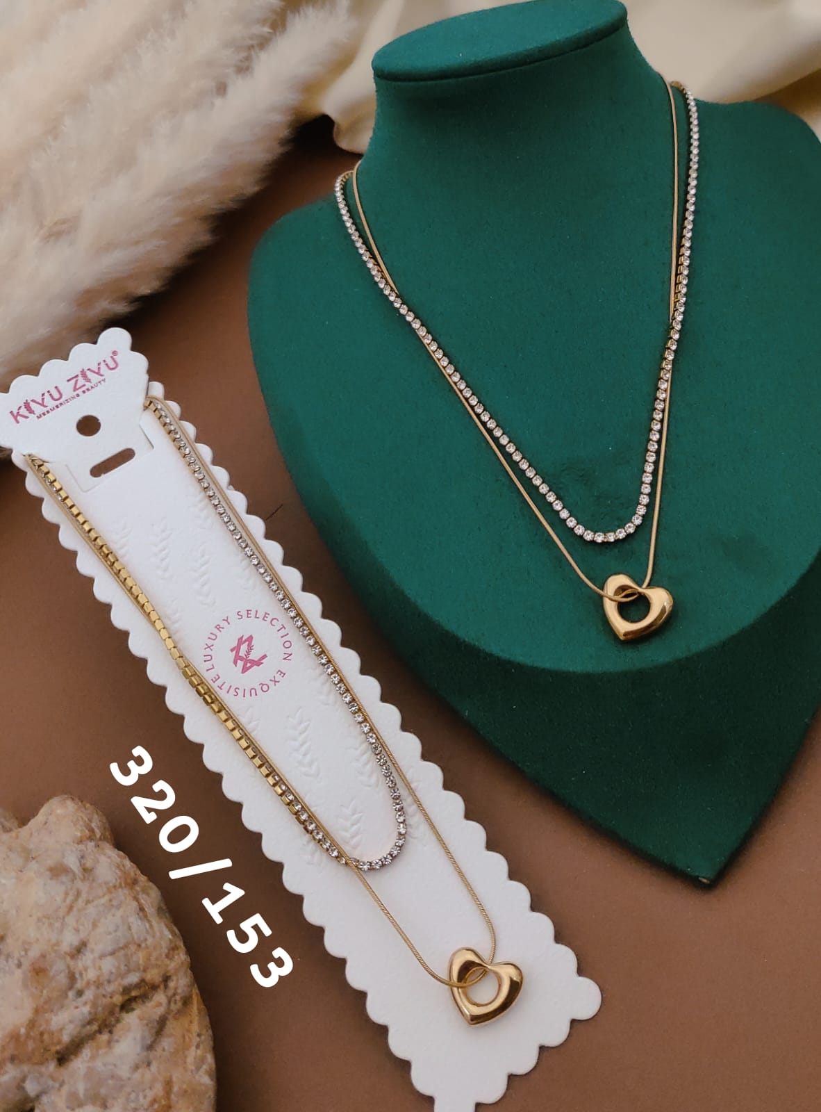Rhinestone Layered Heart Necklace