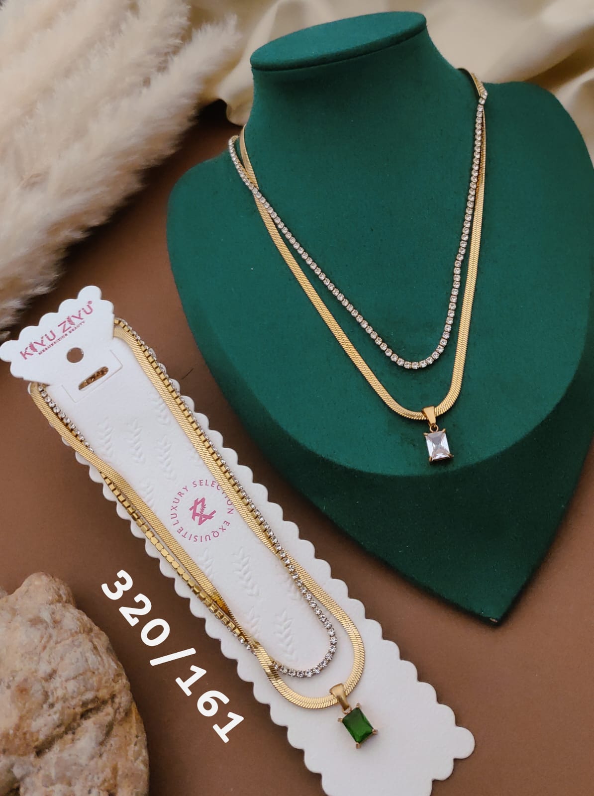 Premium Gold Layered Crystal Pendant Necklace