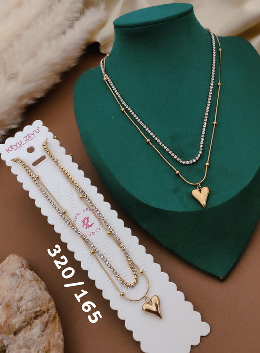 Luxury Double Layer Heart Pendant Anti-Tarnish Necklace for Women (Gold Finish)