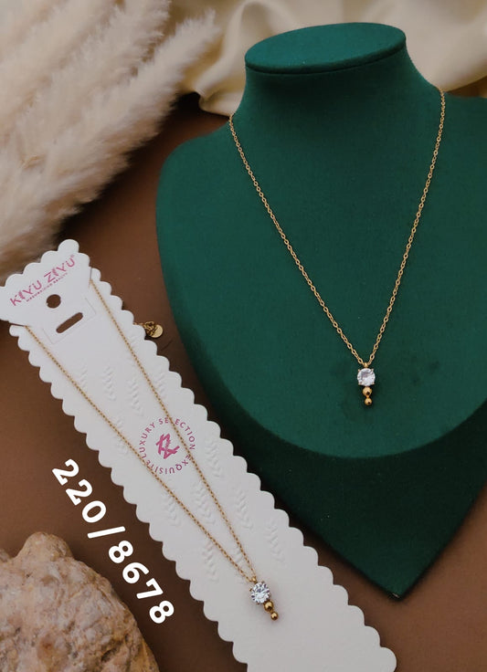 Elegant Gold Solitaire Drop Pendant Necklace
