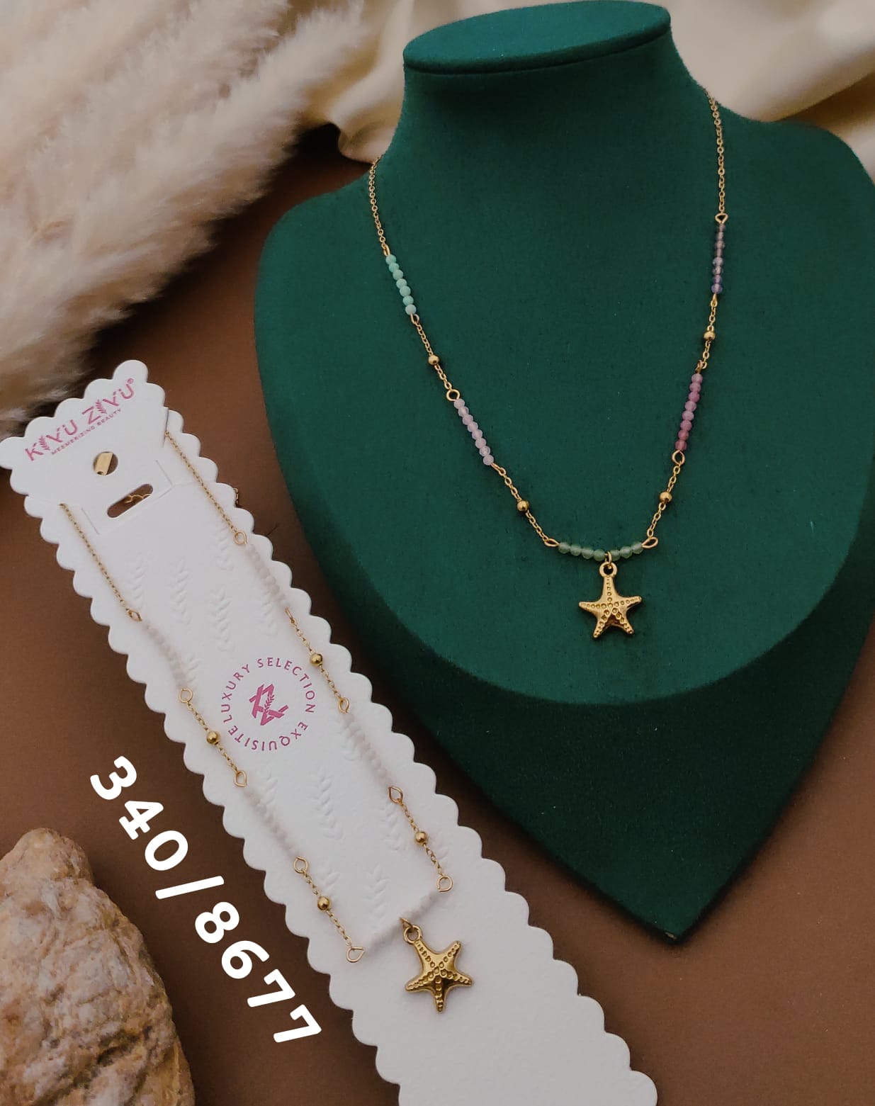 Anti-Tarnish Starfish Beaded Necklace – Gold Finish