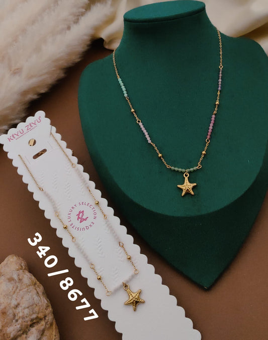 Anti-Tarnish Starfish Beaded Necklace – Gold Finish