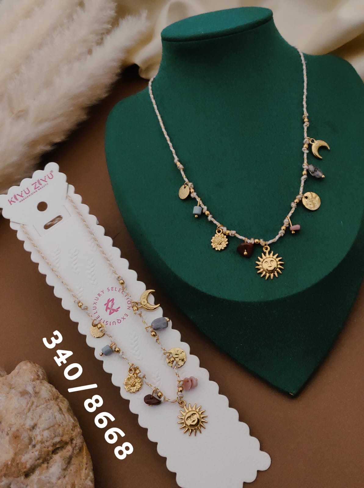 Anti-Tarnish Celestial Sun & Moon Charm Necklace – Gold Finish